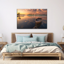 Load image into Gallery viewer, Sunset Reflection Boat In Peaceful Lake Ringerike Norway Picture Canvas Prints