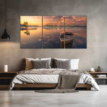 Load image into Gallery viewer, Sunset Reflection Boat In Peaceful Lake Ringerike Norway Picture Canvas Prints