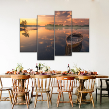 Load image into Gallery viewer, Sunset Reflection Boat In Peaceful Lake Ringerike Norway Picture Canvas Prints