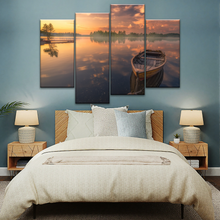 Load image into Gallery viewer, Sunset Reflection Boat In Peaceful Lake Ringerike Norway Picture Canvas Prints