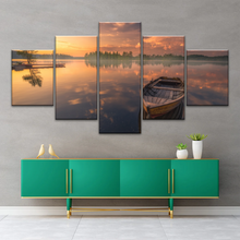 Load image into Gallery viewer, Sunset Reflection Boat In Peaceful Lake Ringerike Norway Picture Canvas Prints