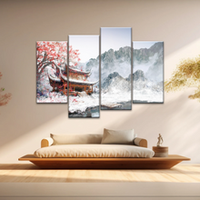 Load image into Gallery viewer, Brown Pagoda Under Red Cherry Blossom Wall Art Home Decor
