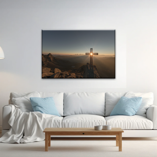 Sunrise Crossing Christian Cross On Mountain Wall Art Home Decor