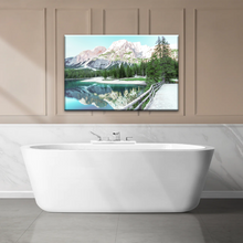 Load image into Gallery viewer, Lush Coniferous Trees Beside Lake Under The Snow-capped Mountains Wall Art