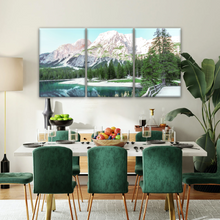 Load image into Gallery viewer, Lush Coniferous Trees Beside Lake Under The Snow-capped Mountains Wall Art