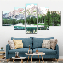 Load image into Gallery viewer, Lush Coniferous Trees Beside Lake Under The Snow-capped Mountains Wall Art