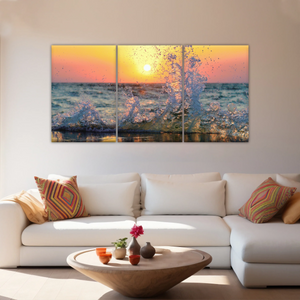 Sea Waves Splashing at Sunset Canvas Photo Prints