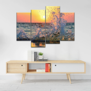 Sea Waves Splashing at Sunset Canvas Photo Prints