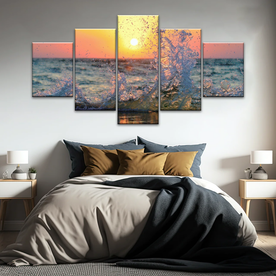 Sea Waves Splashing at Sunset Canvas Photo Prints