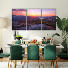 Load image into Gallery viewer, Sunrise Over Mountains Full of Flowers Canvas Photo Prints