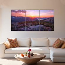 Load image into Gallery viewer, Sunrise Over Mountains Full of Flowers Canvas Photo Prints