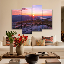 Load image into Gallery viewer, Sunrise Over Mountains Full of Flowers Canvas Photo Prints