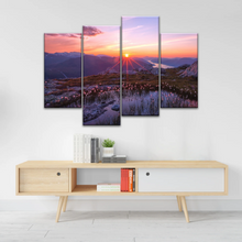 Load image into Gallery viewer, Sunrise Over Mountains Full of Flowers Canvas Photo Prints