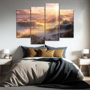 Sunrise Over Forest Landscape Canvas Prints Wall Art