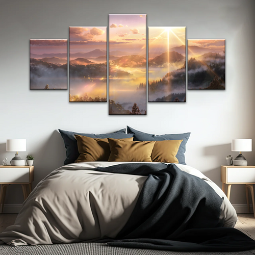 Sunrise Over Forest Landscape Canvas Prints Wall Art