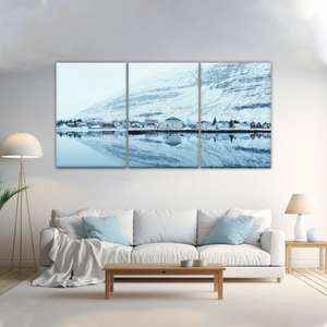 Village by The River Under The Snow-capped Mountains Prints On Canvas