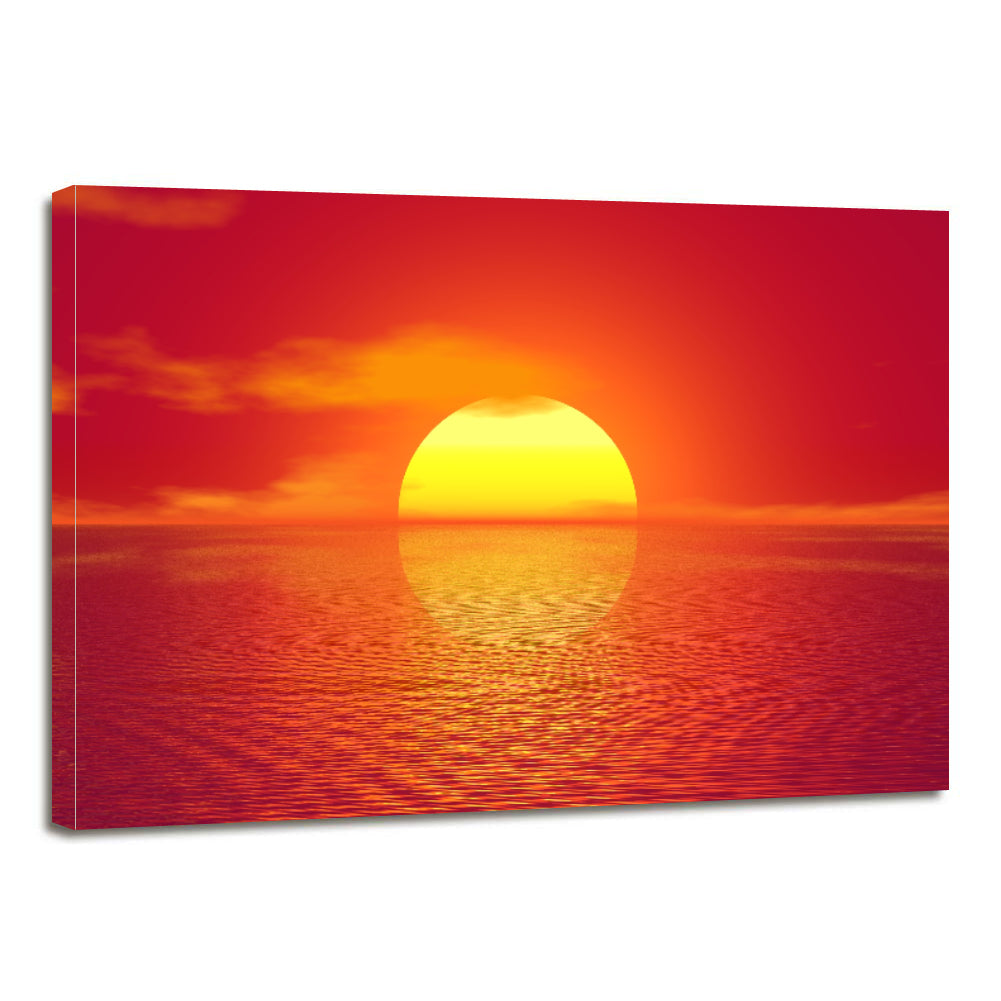 Sky Sea Ocean Sunset Sun Golden Glow Canvas Prints Home Decor Wall Art - Canvas Print Sale